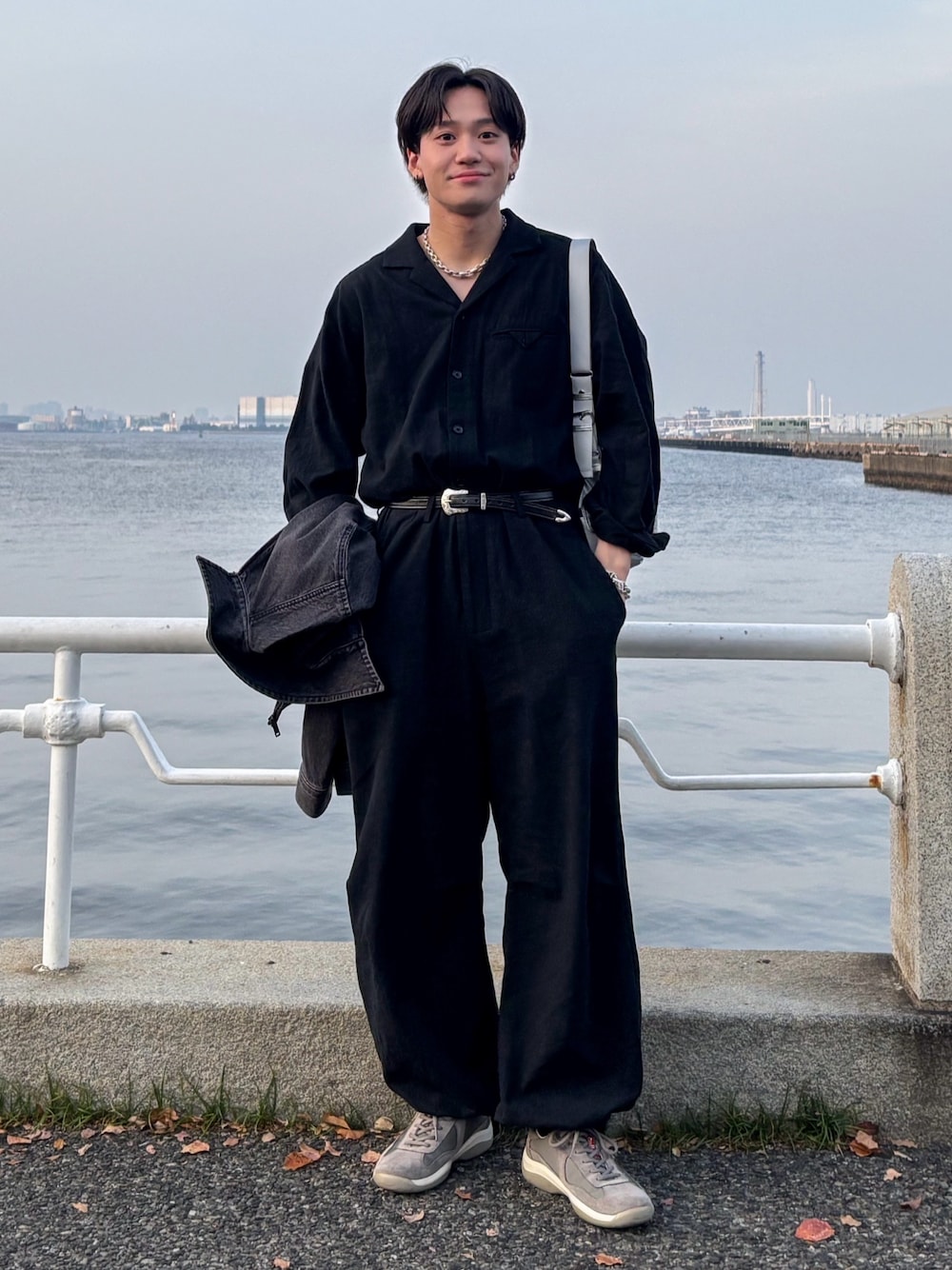 Camphor wood コットンリネンオープンカラージャンプスーツ（ツナギ） open collar cotton linen belted l/s jump suit / コットン