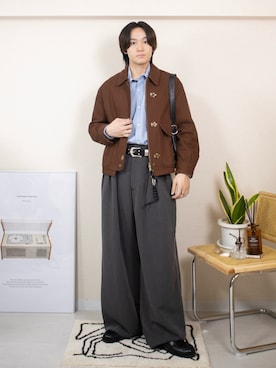 「WYM LIDNM（ウィム バイ リドム）のMICRO SPAN BASIC SHIRT（シャツ/ブラウス、ブルー系）」を使った、ともきさん（メンズ・168cm）の春コーディネート