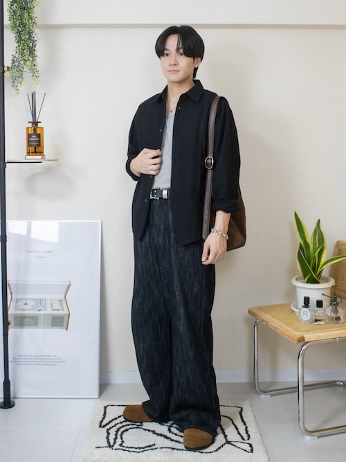「MUSINSA STANDARD（ムシンサスタンダード）のスエードミュール [ブラウン]（サンダル）」を使った、ともきさん（メンズ・168cm）の秋コーディネート