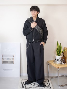 「WYM LIDNM（ウィム バイ リドム）のTWILL STITCH LINE SHORT BLOUSON（ブルゾン、ブラック系）」を使った、ともきさん（メンズ・168cm）の春コーディネート