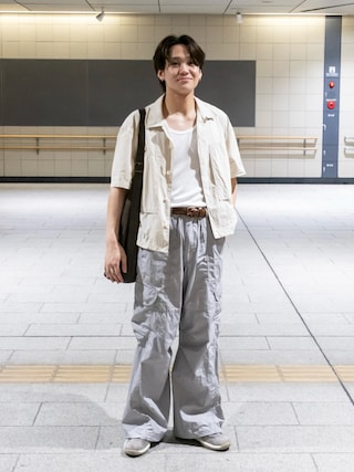 「WYM LIDNM（ウィム バイ リドム）のCROPPED WORK H/S SHIRT（シャツ/ブラウス）」を使った、ともきさん（メンズ・168cm）の秋コーディネート
