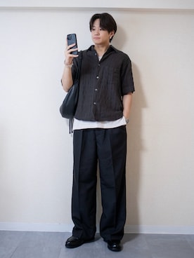 「WYM LIDNM（ウィム バイ リドム）のGAUZE MESH CHECK H/S SHIRT（シャツ/ブラウス）」を使った、ともきさん（メンズ・168cm）の夏コーディネート