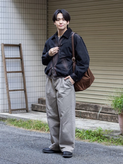 「WYM LIDNM（ウィム バイ リドム）のGABA WIDE PIGMENT DYED 2TUCK TROUSERS（その他パンツ）」を使った、ともきさん（メンズ・168cm）の秋コーディネート