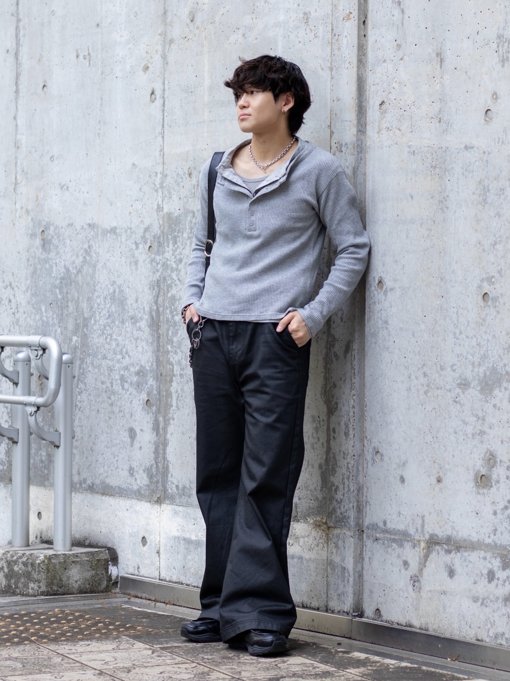 GRANCY】Double-layered Thermal Henley Long Sleeve T-Shirt / ダブル