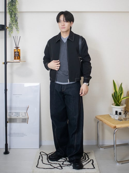 「WYM LIDNM(ウィム バイ リドム)のVINTAGE WASHED CURVED DENIM(デニムパンツ)」を使った、ともきさん(メンズ・168cm)の秋コーディネート