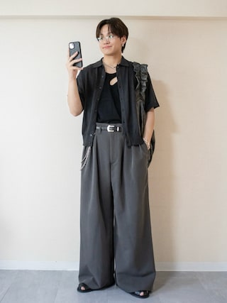「WYM LIDNM（ウィム バイ リドム）のSLIGHT FLARE DOUBLE CLOTH BAGGY SLACKS（スラックス）」を使った、ともきさん（メンズ・168cm）の夏コーディネート