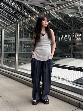 「アイテム（キャミソール、グリーン系）」を使った、HINATAさん（レディース・152cm）の夏コーディネート