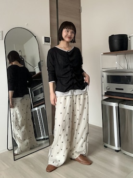 「CIAOPANIC TYPY（チャオパニックティピー）の【冷房・日焼け対策にも◎】フロントタックレイヤードライクメランジリブシアーカーディガン（カーディガン/ボレロ、ブラック系）」を使った、YOSHIEさん（レディース・156cm）の春コーディネート