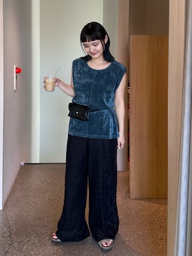 「CIAOPANIC TYPY（チャオパニックティピー）のシアーフロッキーカラーフレンチトップス（Tシャツ/カットソー）」を使った、YOSHIEさん（レディース・156cm）の夏コーディネート