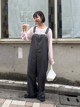 「CIAOPANIC TYPY（チャオパニックティピー）の【新色追加】2WAYシアーヘンリーネックTEE（Tシャツ/カットソー、ピンク系）」を使った、YOSHIEさん（レディース・156cm）の春コーディネート