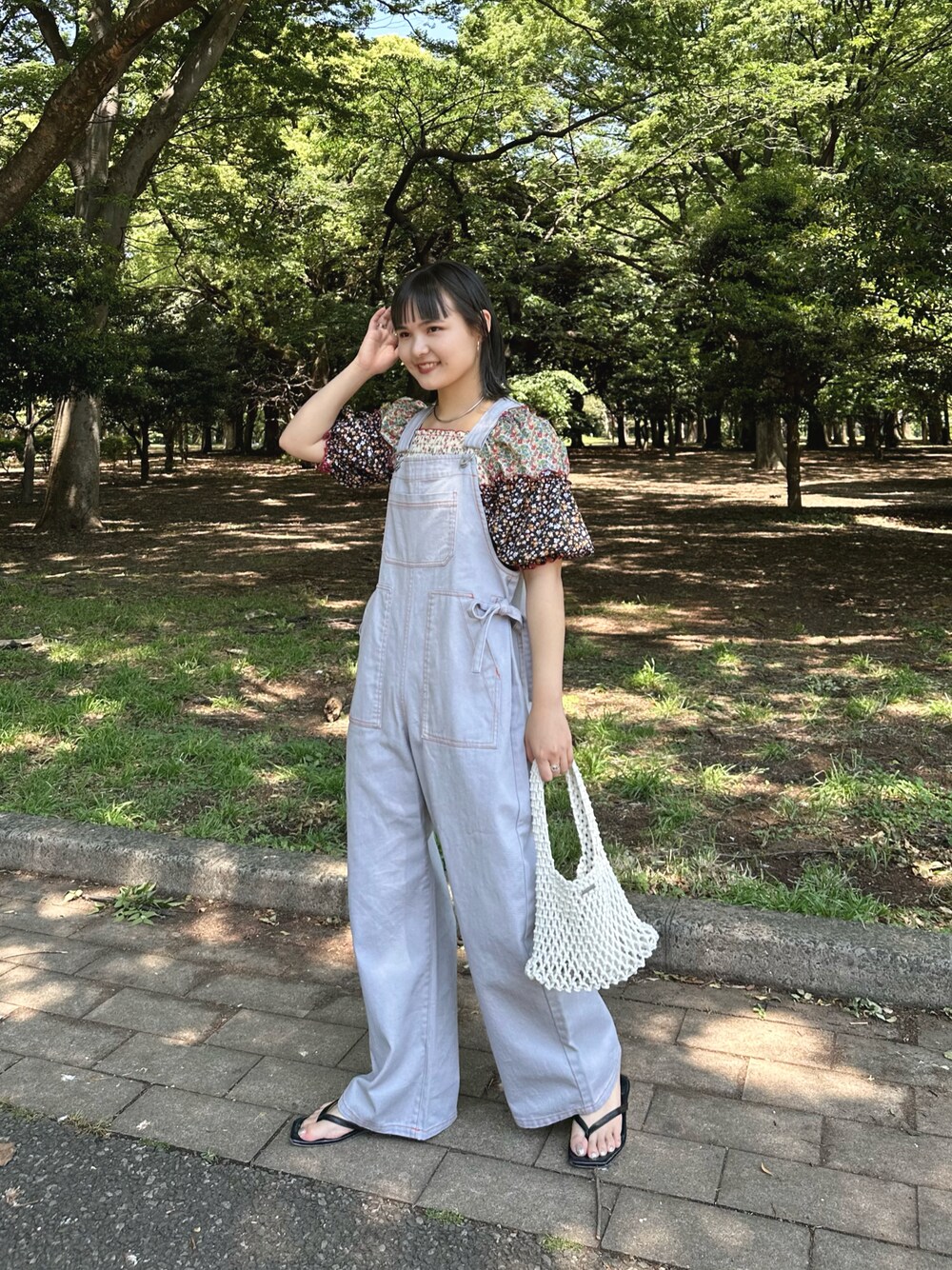 サロペット・花柄ブラウス2枚組 オールインワンパンツ+トップス2点セットサロペット花柄ブラウス