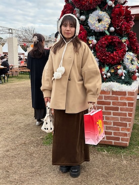 「アイテム（イヤーマフ）」を使った、rikoさん（レディース・154cm）の冬コーディネート