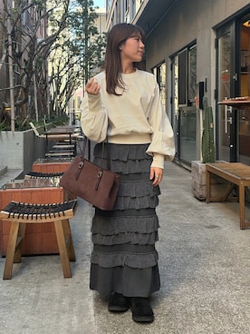 「アイテム（バッグ）」を使った、rikoさん（レディース・154cm）の冬コーディネート