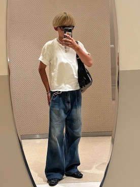 「HANES（ヘインズ）の【HANES】ＳＨＩＲＯ（Tシャツ/カットソー）」を使った、B/低身長コーデさん（メンズ・155cm・10代）の夏コーディネート