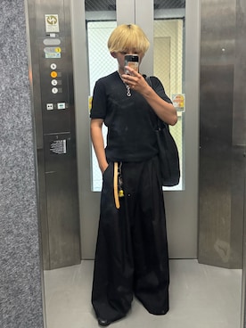 「Camphor wood（カンファーウッド）の2tuck super baggy slacks / ２タックスーパーバギーフレアスラックス（スラックス）」を使った、B/低身長コーデさん（メンズ・155cm・10代）の夏コーディネート