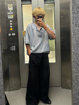 「CASPER JOHN（キャスパージョン）のMarble skipper knit polo shirts/マーブルスキッパーニットポロシャツ（ポロシャツ）」を使った、B/低身長コーデさん（メンズ・155cm・10代）の夏コーディネート
