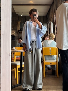 「TORY LEATHER（トリーレザー）の【TORY LEATHER/トリーレザー】3-Piece Silver Buckle Belt/3ピースシルバーバックルベルト（ベルト）」を使った、B/低身長コーデさん（メンズ・155cm・10代）の夏コーディネート