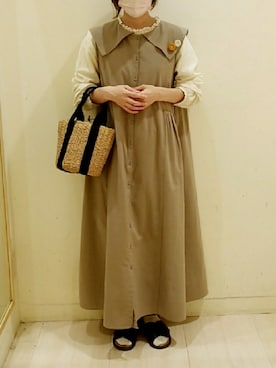 「襟付きトップス」｜「アイテム（ワンピース/ドレス）」を使った、AKIさん（レディース・154cm）の夏コーディネート