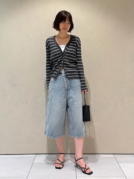 「MIESROHE（ミースロエ）のｻﾃﾝﾍﾞｱﾄｯﾌﾟ（Tシャツ/カットソー、ホワイト系）」を使った、MIESROHEさんの夏コーディネート