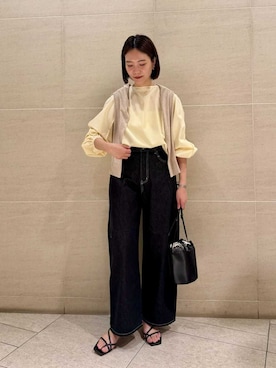 「MIESROHE（ミースロエ）のハイフォルムコクーンデニム（デニムパンツ、ブラック系）」を使った、MIESROHEさんの春コーディネート