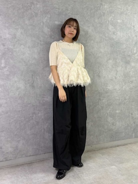 「MIESROHE（ミースロエ）のスリットデザインシュリンクRIBニット（ニット/セーター、ベージュ系）」を使った、MIESROHEさんの夏コーディネート