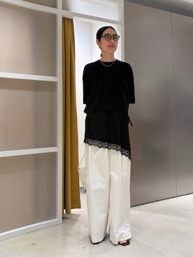 「MIESROHE（ミースロエ）の【洗える・撥水】ベルト付き撥水タックパンツ（その他パンツ、ホワイト系）」を使った、MIESROHEさんの春コーディネート