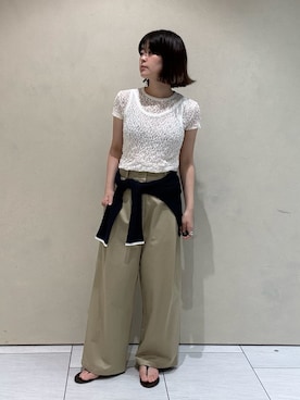 「MIESROHE（ミースロエ）の【セットアップ対応】シルク混コンパクトRIBニットカーディガン（Cardigans、ブルー系）」を使った、MIESROHEさんの春コーディネート