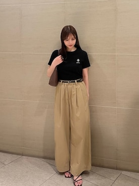 「MIESROHE（ミースロエ）の【洗える・撥水】ベルト付き撥水タックパンツ（その他パンツ、ベージュ系）」を使った、MIESROHEさんの春コーディネート