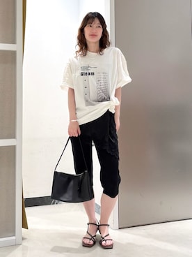 「MIESROHE（ミースロエ）の【洗える】ワッシャーサテンレースキャミ（Camisole、ブラック系）」を使った、MIESROHEさんの夏コーディネート