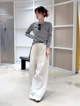 「MIESROHE（ミースロエ）の【洗える・撥水】ベルト付き撥水タックパンツ（その他パンツ、ホワイト系）」を使った、MIESROHEさんの春コーディネート