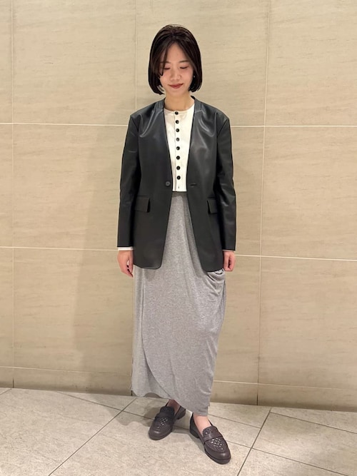 MIESROHEミースロエ人気完売リラクシーノーカラージャケットチャコールグレー ウォッシャブルレザーノーカラージャケット（ノーカラージャケット