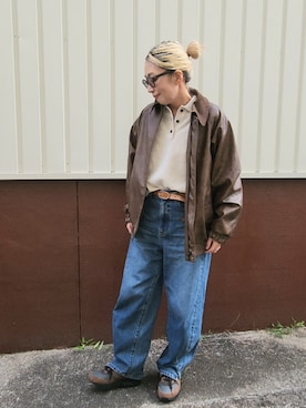 「アイテム（ライダースジャケット）」を使った、kumikosさん（レディース・157cm）の秋コーディネート