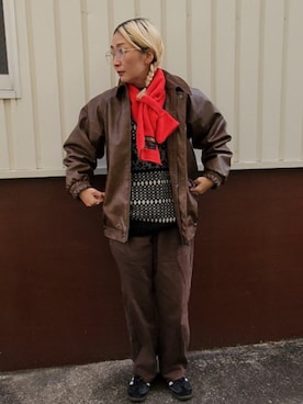 「アイテム（ライダースジャケット）」を使った、sporoさん（レディース・157cm）の冬コーディネート