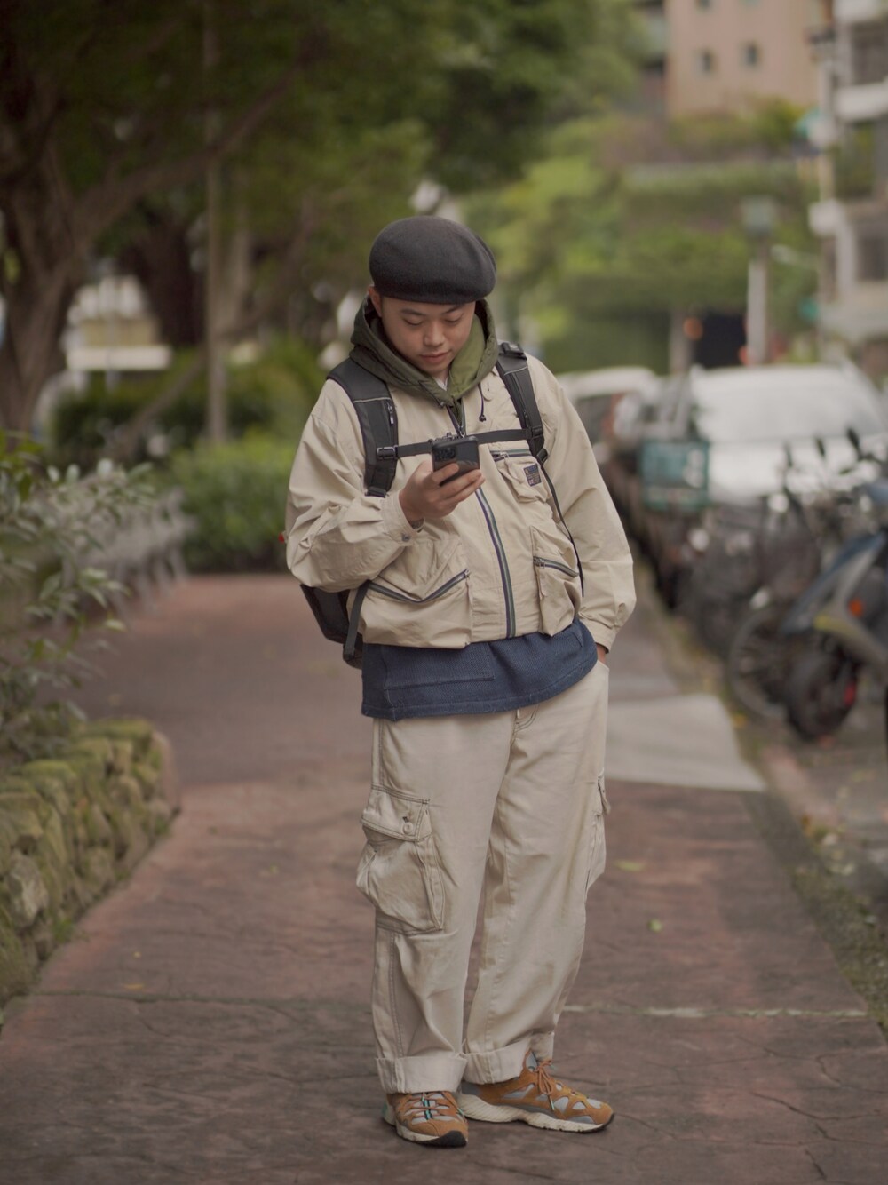 「冬コーデ、春コーデ、vintage、VINTAGE、asics、snow peak、CA4LA、bananacats」｜「ASICSのアイテム（スニーカー、オレンジ系）」を使った、阿詹的老公さん（メンズ・170cm）の冬コーディネートの1枚目の写真