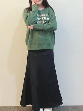 「GRL（グレイル）のバックレースアップハイウエストマーメイドスカート（スカート）」を使った、sachiさん（レディース・155cm）の冬コーディネート