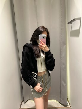 「GYDA（ジェイダ）のサイドラインスウエットスカートライクショートパンツ（スカート）」を使った、yuunaさん（レディース・152cm）の夏コーディネート