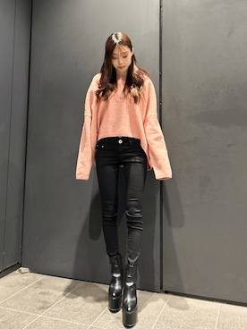 「GYDA（ジェイダ）のBUNNYSTERSカラーニットトップス（ニット/セーター）」を使った、yuunaさん（レディース・152cm）の冬コーディネート