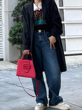 「VINTAGE（ヴィンテージ）のアイテム（ノーカラーコート）」を使った、hsuan_hahaさん（レディース・153cm）の冬コーディネート