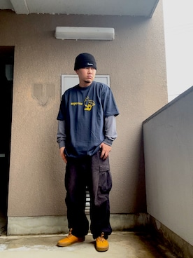 「Supreme （シュプリーム）のアイテム（帽子）」を使った、CHIKA＄HIさん（メンズ・172cm）の春コーディネート