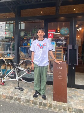 「古着のアイテム（その他パンツ、グリーン系）」を使った、goodwalkinuedaさん（メンズ・170cm）の秋コーディネート