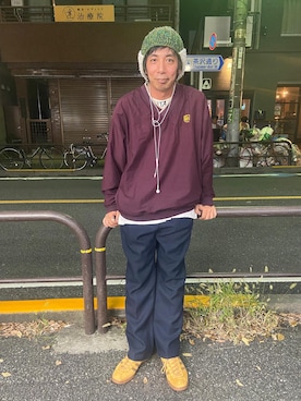 「古着のアイテム（ナイロンジャケット、レッド系）」を使った、goodwalkinuedaさん（メンズ・170cm）の秋コーディネート