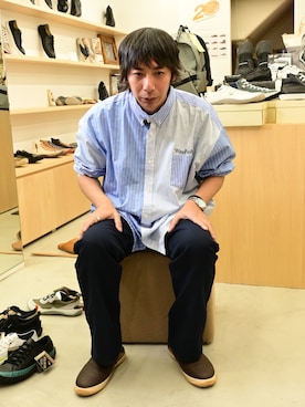 「WIND AND SEA（ウィンダンシー）のアイテム（シャツ/ブラウス、ブルー系）」を使った、goodwalkinuedaさん（メンズ・170cm）の冬コーディネート