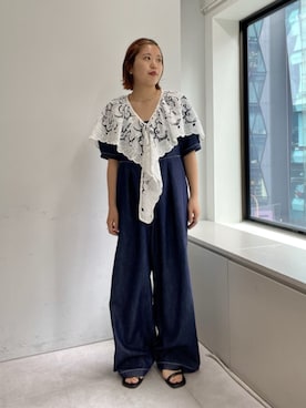 「Omekashi（オメカシ）のダブルストラップサンダル（サンダル、ブラック系）」を使った、yukaさん（レディース・159cm）の夏コーディネート