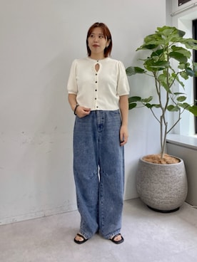 「Omekashi（オメカシ）のバレルデニム（デニムパンツ、ブルー系）」を使った、yukaさん（レディース・159cm）の夏コーディネート