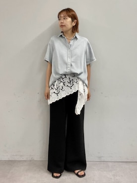 「Omekashi（オメカシ）のダブルストラップサンダル（サンダル、ブラック系）」を使った、yukaさん（レディース・159cm）の夏コーディネート