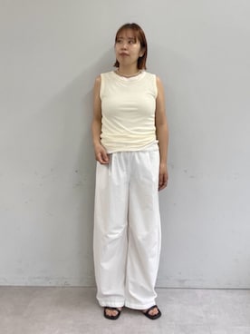 「Omekashi（オメカシ）のダブルストラップサンダル（サンダル、ブラック系）」を使った、yukaさん（レディース・159cm）の夏コーディネート