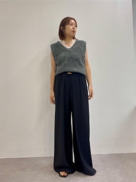 「Omekashi（オメカシ）の【さらっとした着心地◎/ウエストにレザータグ】newトロミイージーパンツ（その他パンツ、ブラック系）」を使った、yukaさん（レディース・159cm）の夏コーディネート