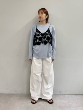 「Omekashi（オメカシ）のダブルストラップサンダル（サンダル、ブラック系）」を使った、yukaさん（レディース・159cm）の夏コーディネート