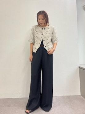 「Omekashi（オメカシ）の【さらっとした着心地◎/ウエストにレザータグ】newトロミイージーパンツ（その他パンツ、ブラック系）」を使った、yukaさん（レディース・159cm）の夏コーディネート