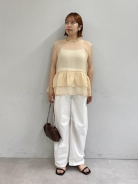 「Omekashi（オメカシ）のダブルストラップサンダル（サンダル、ブラック系）」を使った、yukaさん（レディース・159cm）の夏コーディネート
